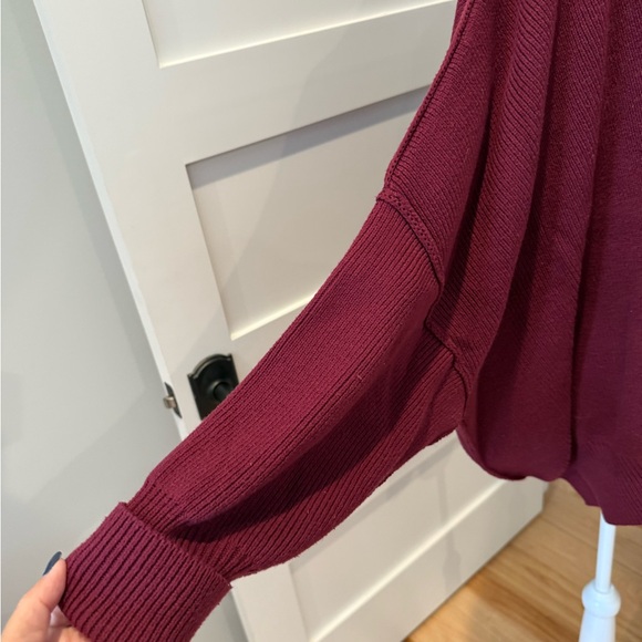 Free People Oversized Rich Burgundy Crew Neck Sweater - Picture 2 of 5